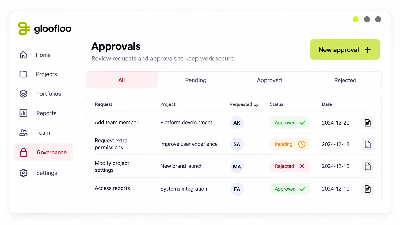 Approval requests and audit log